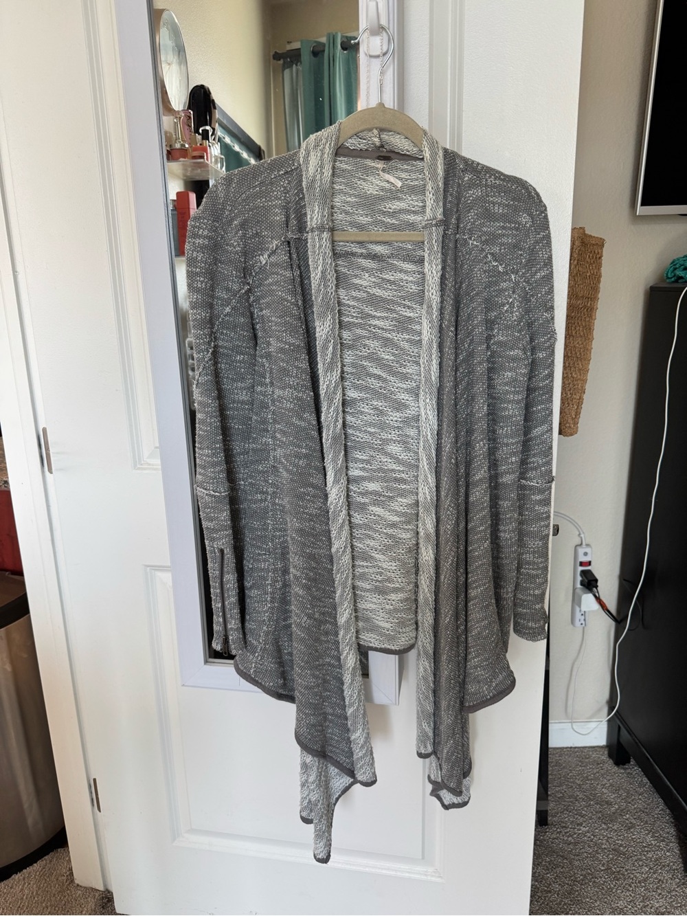 Free People Open-Front Gray Marled Waterfall Cardigan